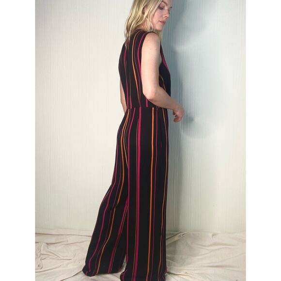 DIANE VON FURSTENBERG Striped Crossover Multicolor Sleeveless Jumpsuit US 8 - Picture 7 of 14